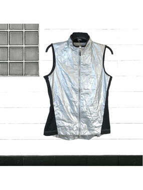 EP Sport New w Tag Silver Nylon Athletic Zip Vest w Bungee Cord Back Women Small